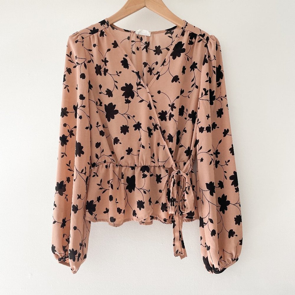 Sienna Sky Floral Wrap Blouse in Black and Tan
